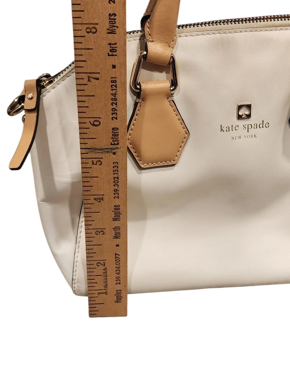 Kate Spade Cream Leather Dome Satchel with Tan Handles